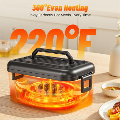 great dachong Heated Lunch Box for Men, 18000mAh Rechargeable Electric Lunch Box Warmer, Portable 6 Cups Food Heater 1.5L, Cordless Lunchbox for Work Office Car
