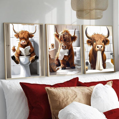 3 Pack Cute Cow Bathroom Diamond Art Kits - DIY 5D Farm Animal Diamond Painting Kits for Beginners, DIY Full Drill Diamonds Painting Kits Pictures with Diamond Gem Art Home Wall Decor 12'' x16''