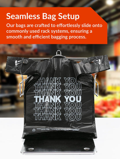 UMT Plastar 300 Count Thank You Bags, 12 x 6 x 22 in, 15 Mic Black Grocery Bags