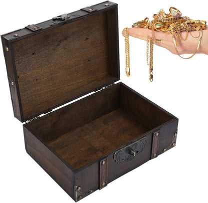 WESE Vintage Wooden Treasure Chest, Handcrafted Jewelry Storage Box with Lock, Large Capacity for Kids' Birthday Party