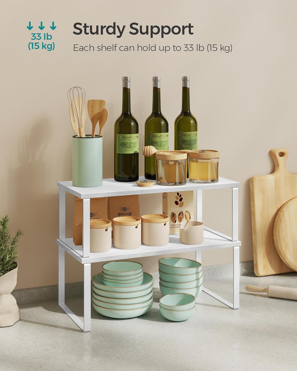 Set 2 Counter UKCS025W01 SONGMICS Cabinet Organizer Shelf, of Kitchen Shelves, Kitchen Storage, Spice Rack, Stackable