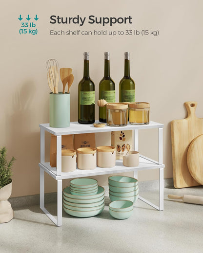 Set 2 Counter UKCS025W01 SONGMICS Cabinet Organizer Shelf, of Kitchen Shelves, Kitchen Storage, Spice Rack, Stackable
