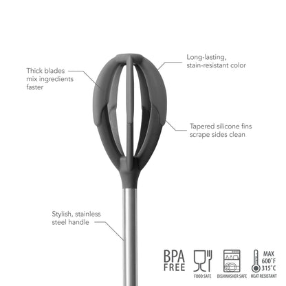 Tovolo Pancake Batter Mixer Whisker for Mixing Waffles Cakes Muffins and Brownies, Silicone Coated Blades Scrape Bowls Clean, BPA Free Dishwasher Safe Easy to Use Kitchen Utensil, Charcoal Gray