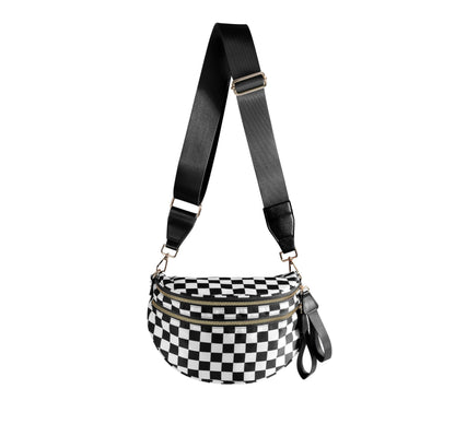 Spacious Checkered Nylon Crossbody Bag Bum Bag Checkered Handbags Wallets for Women