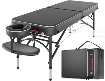CLORIS 84" Professional Massage Table Portable Reinforced Aluminium Leg Hold Up to 1100LBS 2 Folding Lightweight Spa Salon Tattoo Massage Bed Height Adjustable with Carrying Bag Black