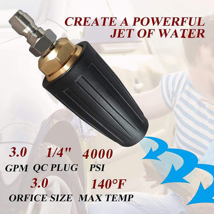 Xiny Tool 4000 PSI Rotating Turbo Nozzle Set, 1/4 Inch Rotating Turbo Nozzle with 5 Nozzle Tips
