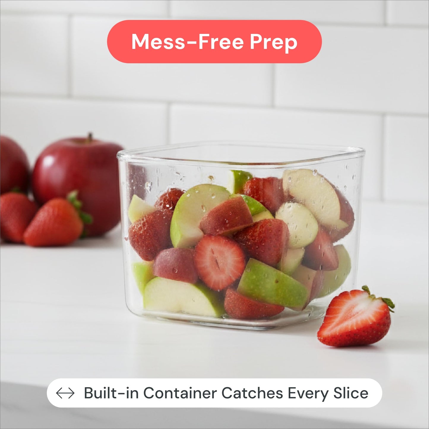 Fullstar Apple Slicer & Corer with Built-In Container – 2-Blade Fruit Cutter, 8 Slices, Includes Strawberry & Soft Fruit Attachments, Heavy-Duty Stainless Steel, Mess-Free Meal Prep
