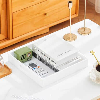 12x12x2H Inches Countertop, Glossy White Acrylic Serving Tray with Handles, - Spill Proof, Decorative Trays for Ottoman