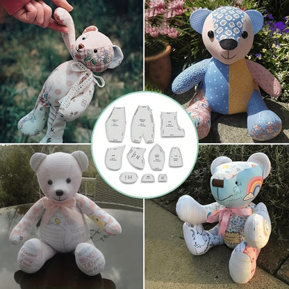 YICBOR Memory Bear Sewing Templates Set, 10Pcs Durable Acrylic Teddy Bear Sewing Patterns & Templates with Detailed Instructions for Sewing (Medium)