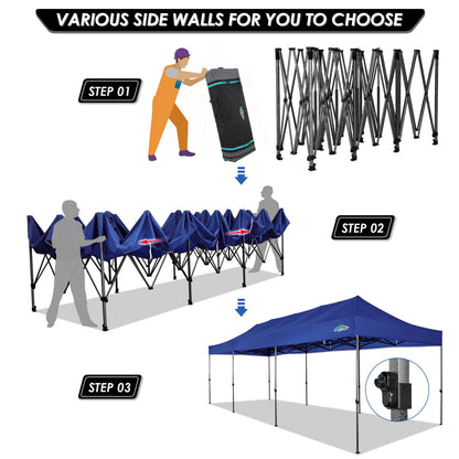COBIZI 10x30 Heavy Duty Pop up Canopy with 8 sidewalls Stable Wedding Outdoor Tents for Parties Canopy Pop Up Party Tent UPF 50+ Waterproof Commercial Gazebo with Roller Bag, Navy Blue Upgraded