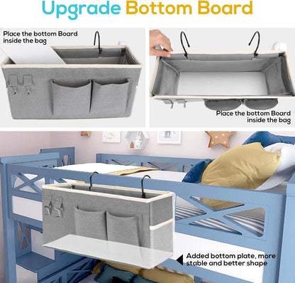1pcs (Grey-1pcs) Kanrichu Bedside Caddy Hanging Storage Bag, Organizer Baskets with Pockets for Bunk Bed Accessories