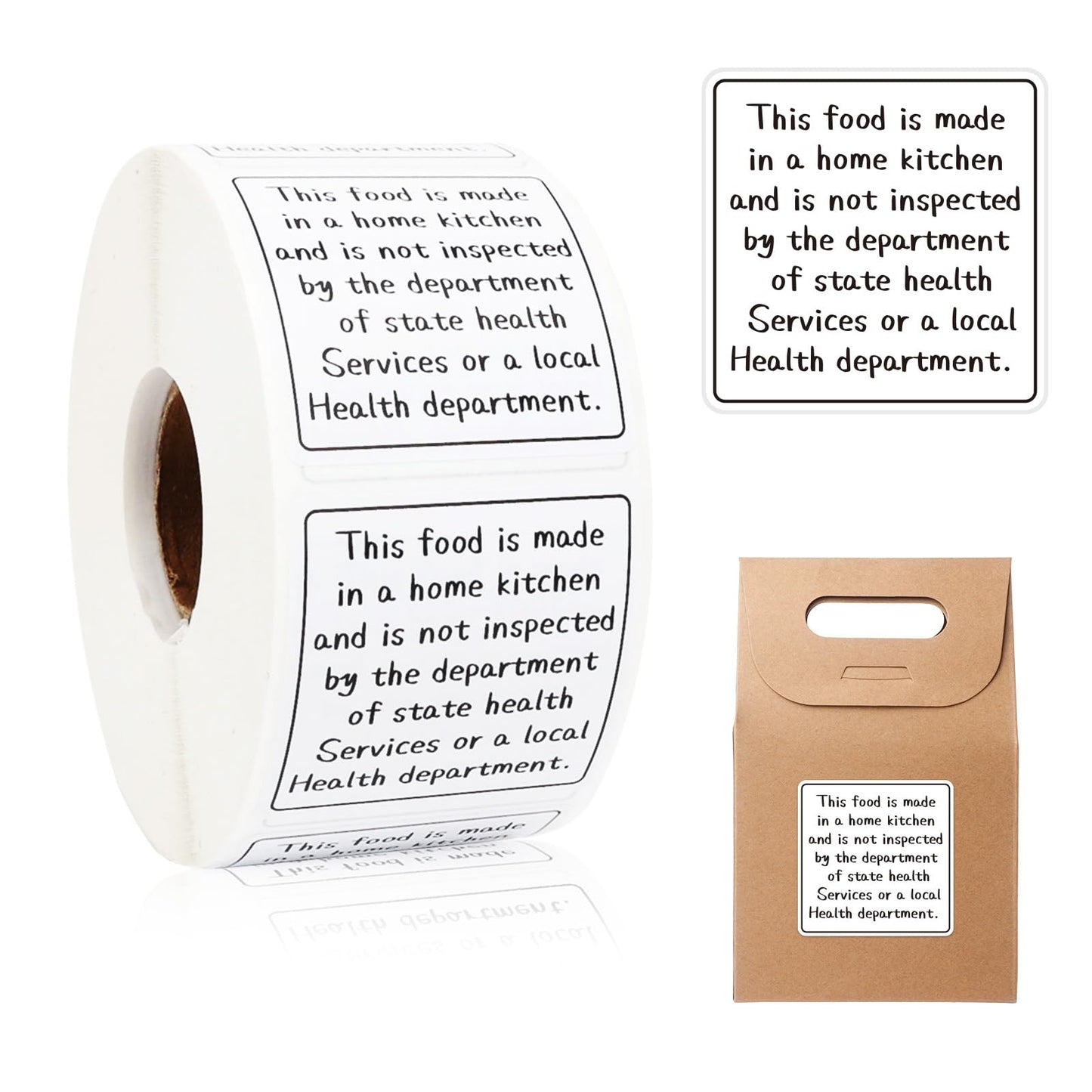 800pcs Cottage Food Law Labels 1.5x1.5 Inch Square Homemade Thermal Printed Adhesive Sticker Inspection Statement Ingredient Label Stickers for Home Kitchen Bakery Homemade Food Packaging - White
