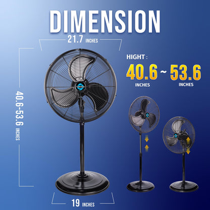 Tornado - 20 Inch High Velocity Metal Oscillating Pedestal Fan 5250 CFM - Commercial, Industrial Use Water-Resistant