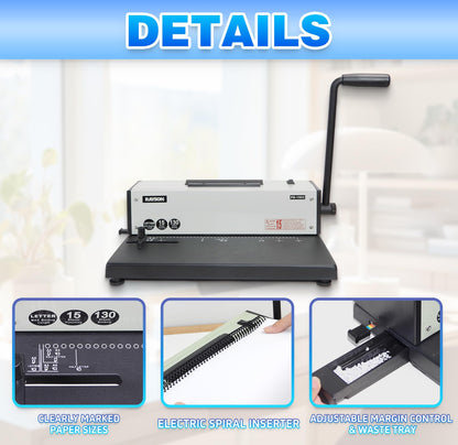 Rayson PD-1503 Coil Binding Machine 43-Hole 4:1 Spiral Binder with Inserter