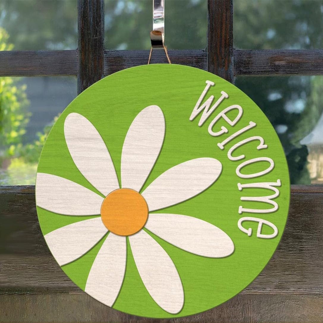 Baychendoo 9Pcs Welcome Stencils Set, 12" Round Spring Flower Designs, Reusable Templates for Door Hangers, DIY Crafts Wood Signs Painting Stencils for Home Decor