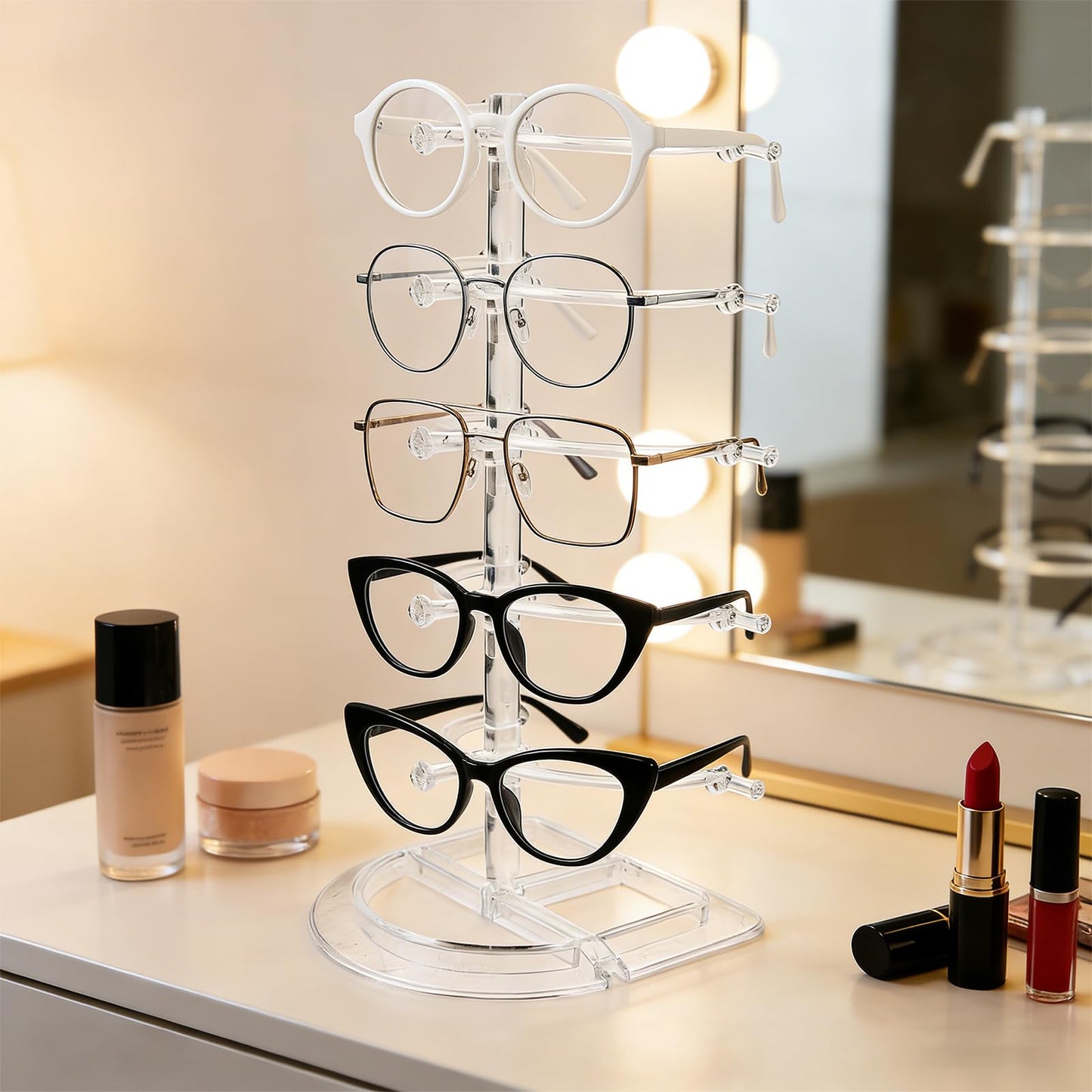Aiofaervy 2 Pack Acrylic Sunglasses Rack Eyeglasses Display Stand Holder Storage Organizer for 10 Glasses Clear Acrylic Glasses Holder for Office Home Decor and Selling
