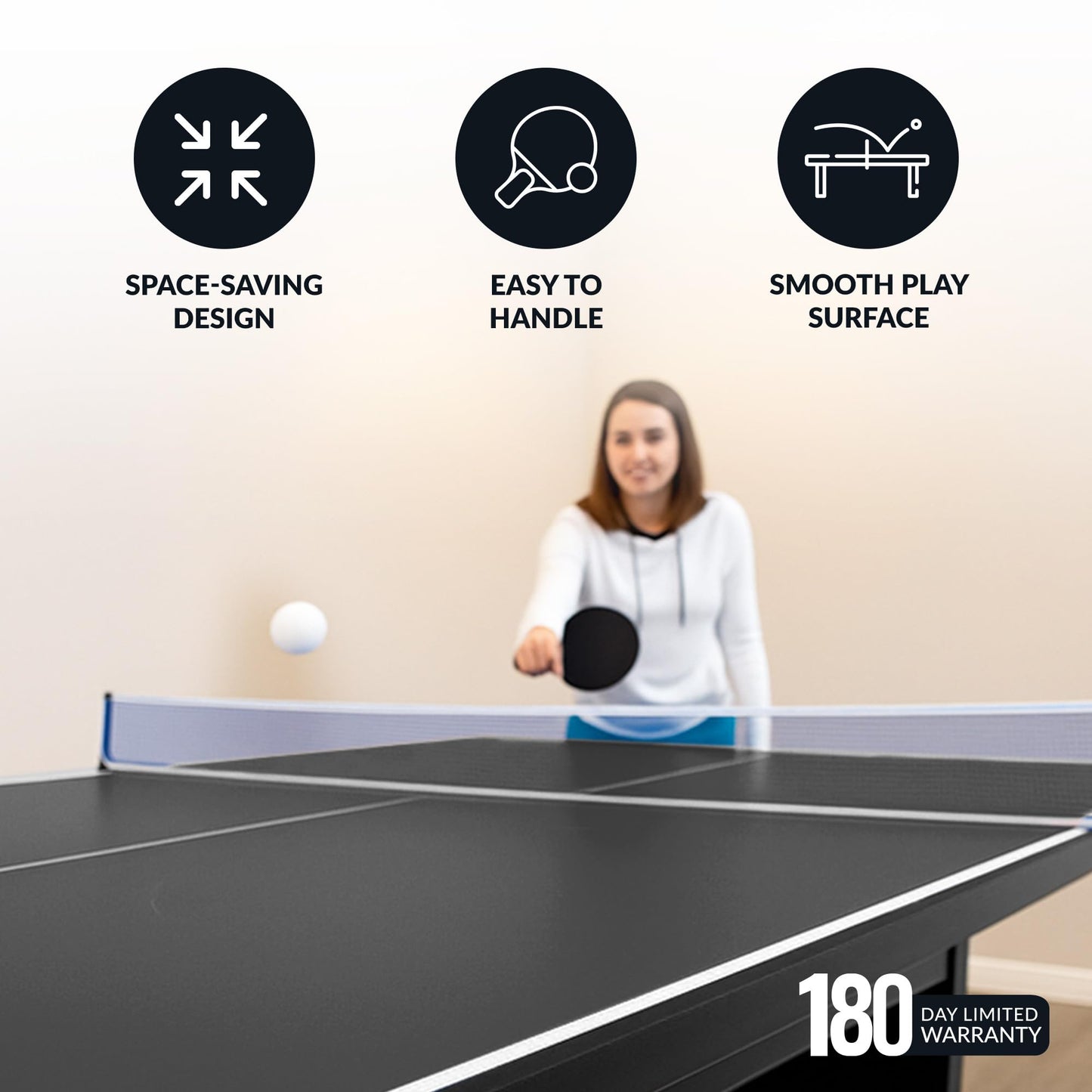 Hathaway 9 ft Quick Set Table Tennis Conversion Top – Regulation Sized, Foldable, Durable Engineered Surface, Protection Pads – Indoor Ping Pong Table Topper for Pool Table w/Net & Posts – Black