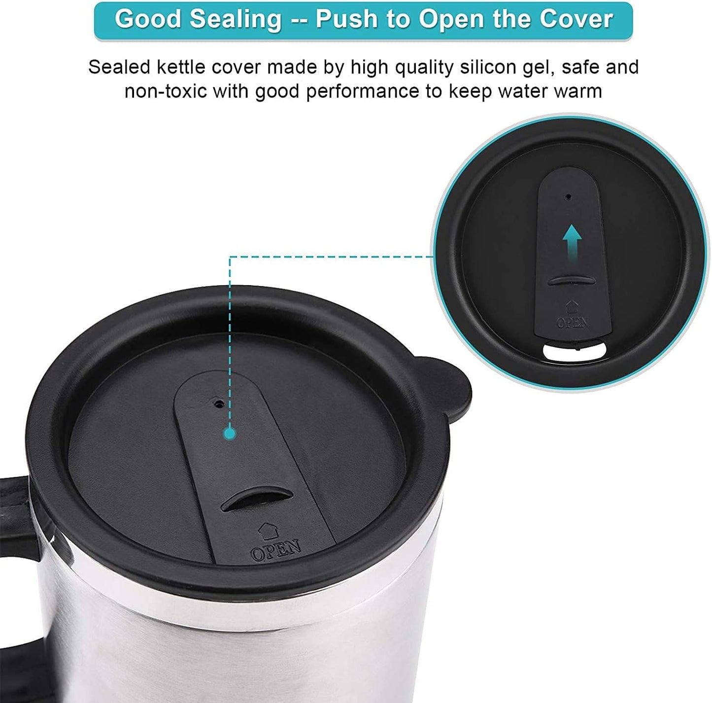 GOTOTOP Car Heating Cup, 12V 450ML Electric Car Kettle, Portable Stainless Steel Heated Travel Mug