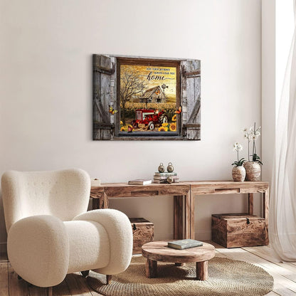 Farmhouse Canvas Wall Art Red Old Tractor Picture, Rustic Sunflowers Country Painting for Kitchen Decor