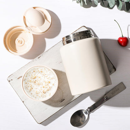 zeeooil Insulated Food Jar 17oz Thermos for Hot Food Stainless Steel Lunch Container with Spoon Leakproof Soup Thermo for Travel (White)