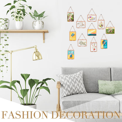 Kigley Double Glass Frame for Pressed Flowers Floating Hanging Photo Frame Gift for Graduation Mother's Day 3.5 x 2.5 in Brass Clear Decor with Chain for Display Gallery Artwork(Rose Gold,12 Pcs)