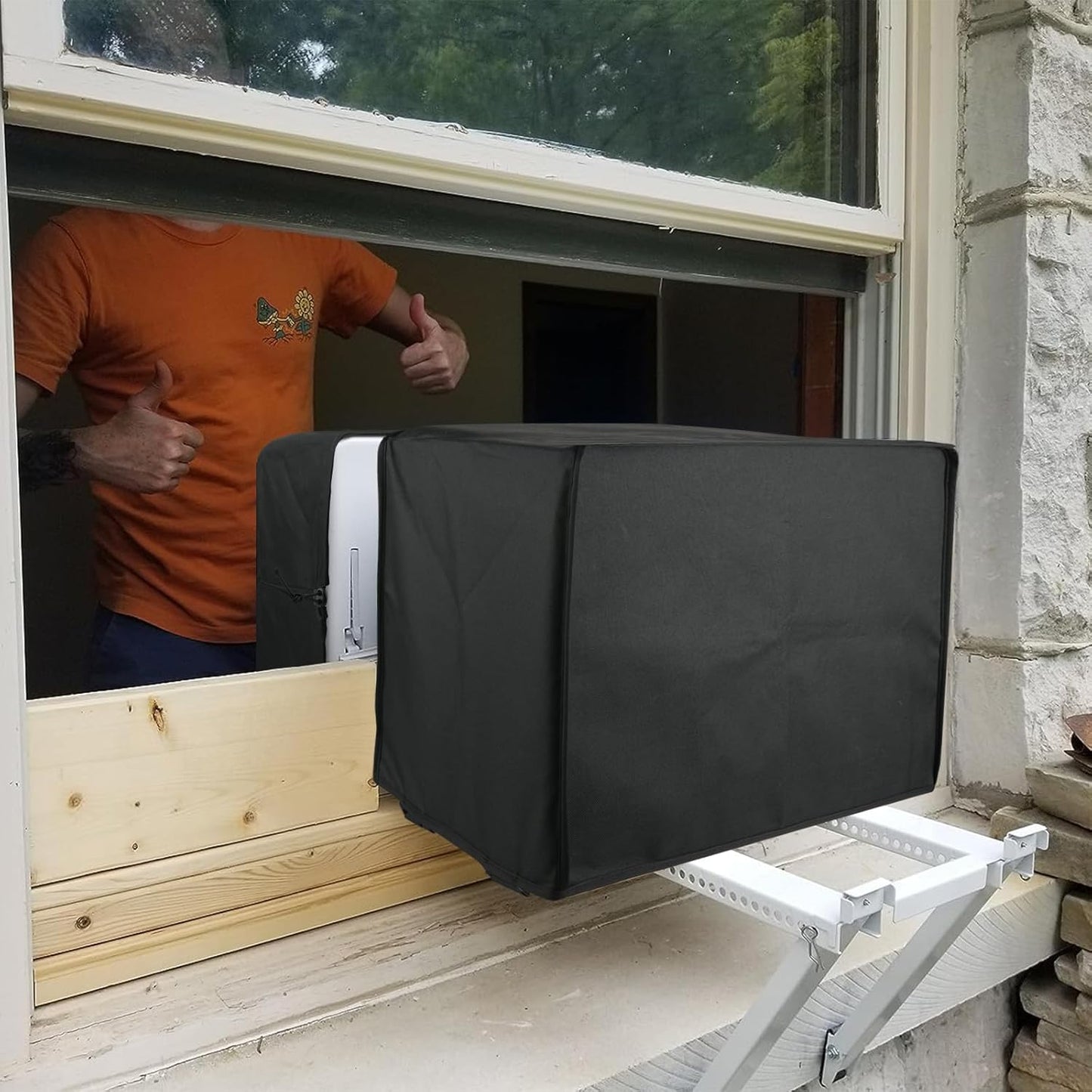 600D Outdoor and Indoor Air Conditioner Covers for U-Shaped Window Units, Adjustable Hook and Loop Straps, Dust-Proof