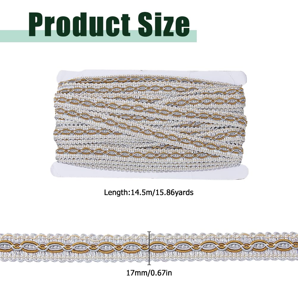 Hobbspring 15.8 Yards Gimp Braid Trim5/8 inch Wide Wave Pattern Polyester Ribbon Polyester Woven Fabric Decorative Trim for Curtain Costume Sewing Jewelry Crafts Embellishment (Silver)