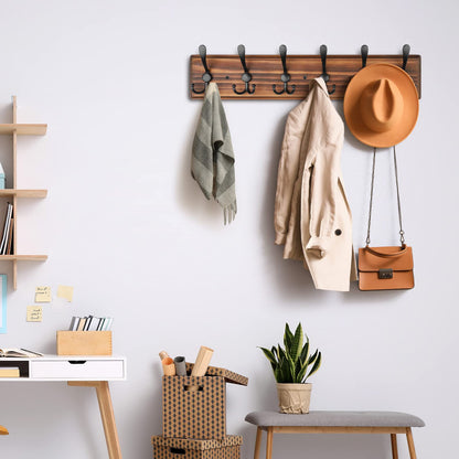 PHINGEER Coat Rack Wall Mount, Wooden Heavy Duty Coat Rack for Wall,6 Triple Coat Hanger Hooks for Hanging Coats,Jacket,Hat,Clothes (Brown, 6 Hooks)