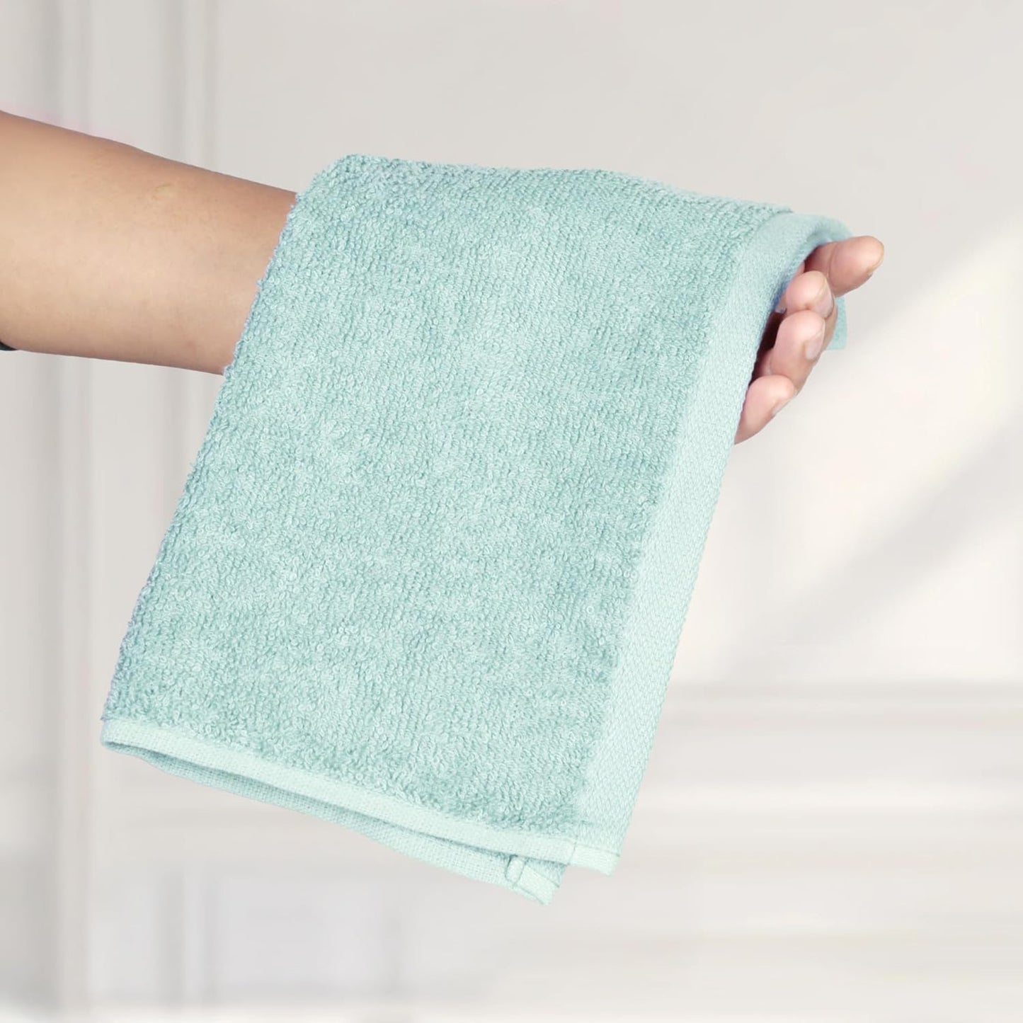 12 12 24-Pack Amazon Basics Cotton Washcloths for Bathroom, Fast Drying, Extra Absorbent, x in, Seafoam Green, Ice