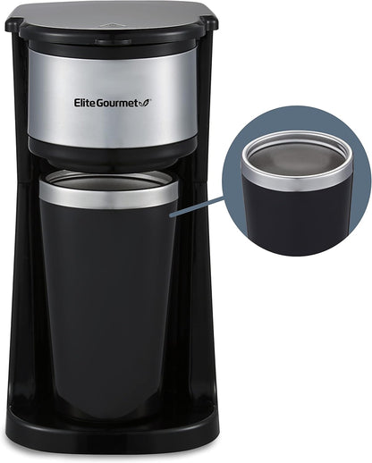 Elite Gourmet EHC112 Personal Single-Serve Coffee Maker, Includes 14Oz Stainless Steel Thermal Travel Mug