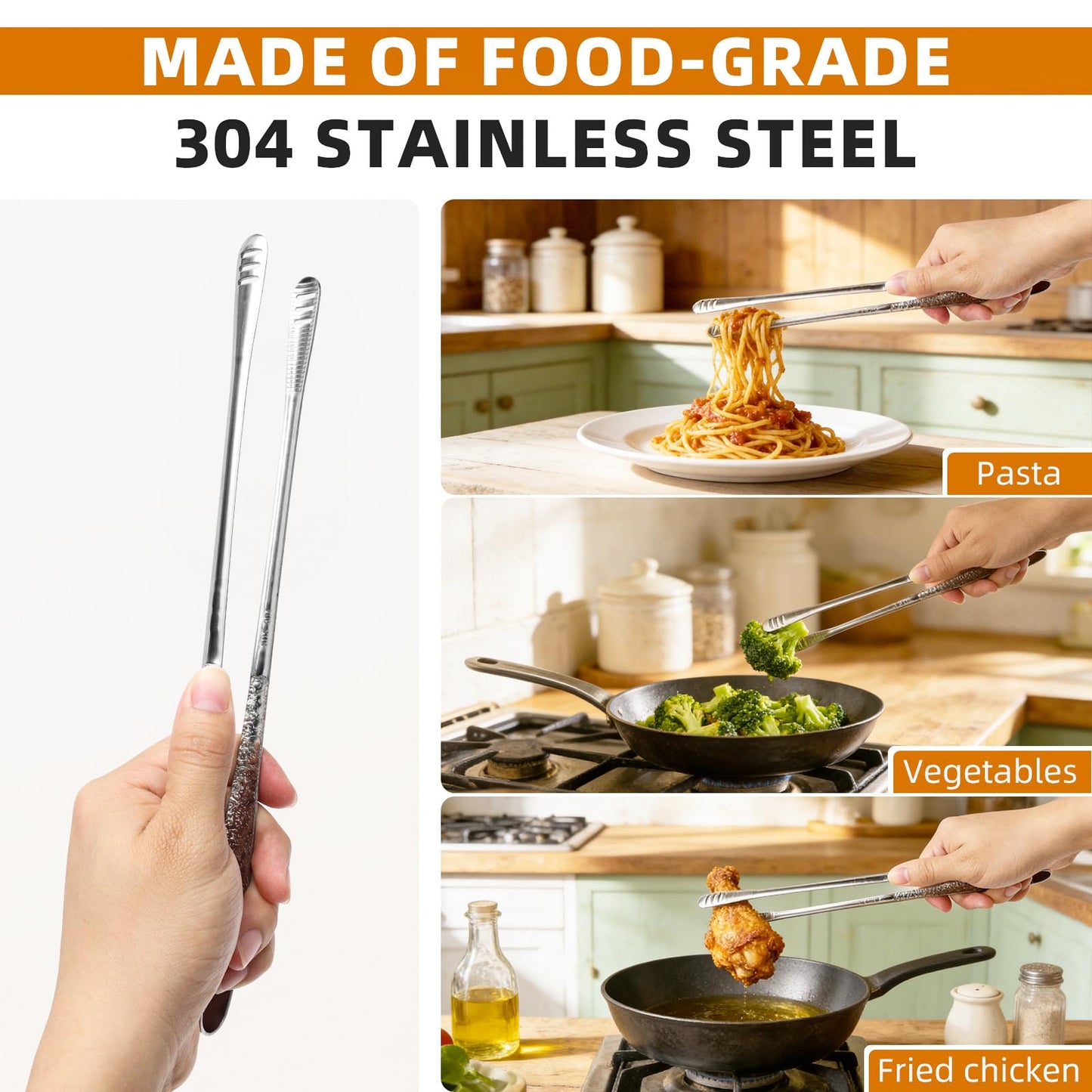 Pasta Strainer 2 Pcs - Noodle Strainer with Wooden Handle, 10.8in Cooking tweezers, Pasta Basket Boiling Food Pasta Gnocchi Ravioli