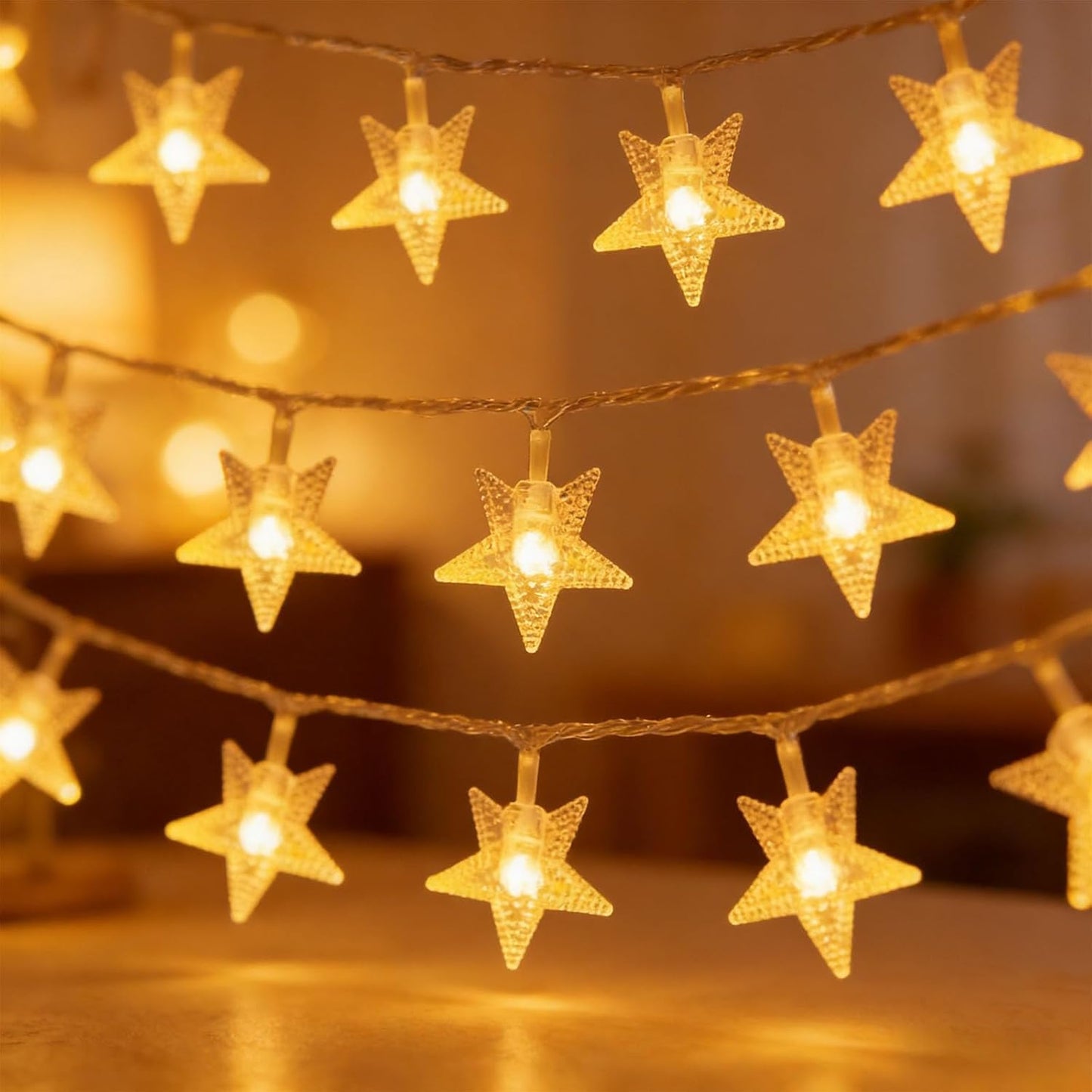17 50 Star String Lights for Bedroom - Ft LED Fairy Christmas Lights Battery Operated, Indoor Outdoor Waterproof Star