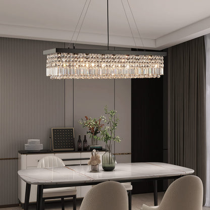 7PM Rectangle K9 Crystal Chandelier Modern Rectangular Pendant Lighting Fixture for Dining Room Kitchen Island Bedroom Black L47'' x W10'' x H10''
