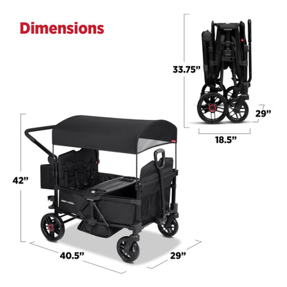 Radio Flyer Voya 2.0 4-Seat Stroller Wagon, for Kids 6+ Months, Lightweight, Compact, Foldable, UV Canopy, Included Storage, Never Fall Pull Handle, Seats Convert to Flatbed, Stroller Wagon for Kids