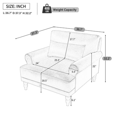 Merax Accent Chair with Circular Armrests, Upholstered Armchair Single Sofa with Vintage Roman Column Legs for Living Room, Bedroom, Study, Ergonomic Lumbar, Boucle, Beige