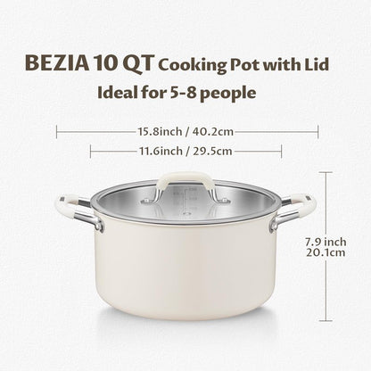 10 Quart Nonstick Stock Pot with Lid, BEZIA Fully-Clad 3-Ply Stainless Steel Pots, Induction Soup Pot with Lid, Kitchen Cooking Pots with Silicone Handle, for All Cooktops, Free of PTFE/PFOA/PFOS