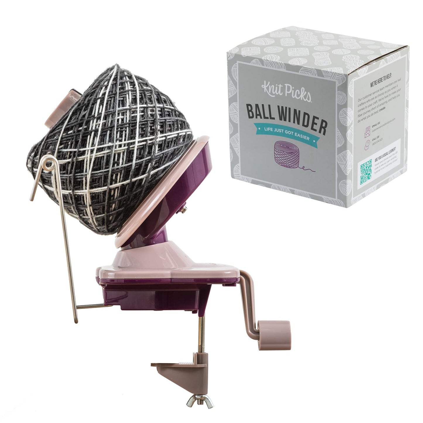 Knit Picks Yarn Winding Bundle - Yarn Ball Winder (Purple) and Cocobolo Hardwood Yarn Swift