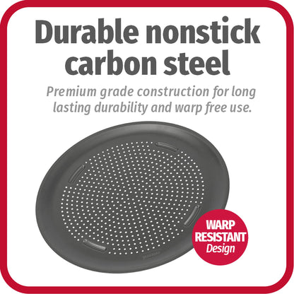 GoodCook AirPerfect 14 Inch Insulated Nonstick Carbon Steel Pizza Pan with Cutting Guides, Perforated, Gray
