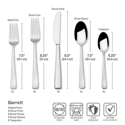 Mikasa Barrett 18.10 45 Piece Stainless Steel Cutlery Set, Service For 8