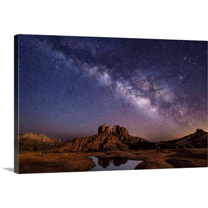 CANVAS ON DEMAND Milky Way and Moonlight Over Cathedral Rocks in Sedona, Arizona Canvas Wall Art Print by Scott Stulberg, Home Decor, Beauty, United States Artwork,60" x40in