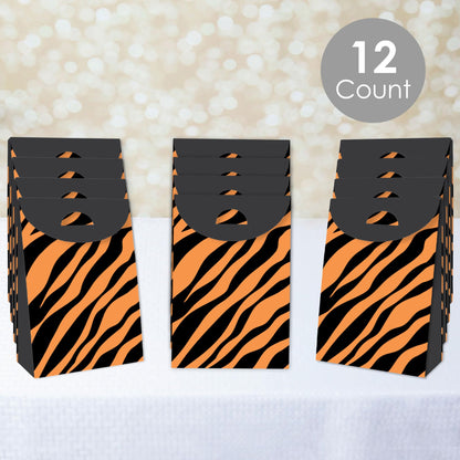 Big Dot of Happiness Tiger Print - Jungle Gift Favor Bags - Party Goodie Boxes - Set of 12