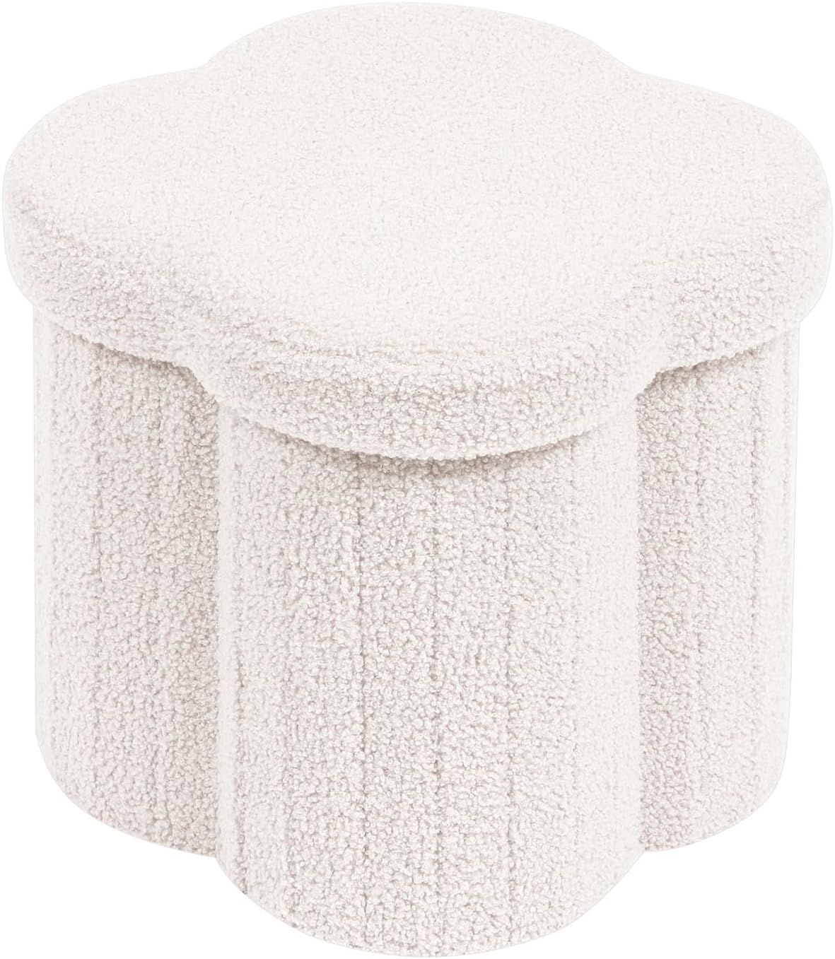12.6"x12.6"x12.6" PINPLUS Storage Ottoman Cube Flower-Shaped Boucle Footrest Stool with Hidden Storage