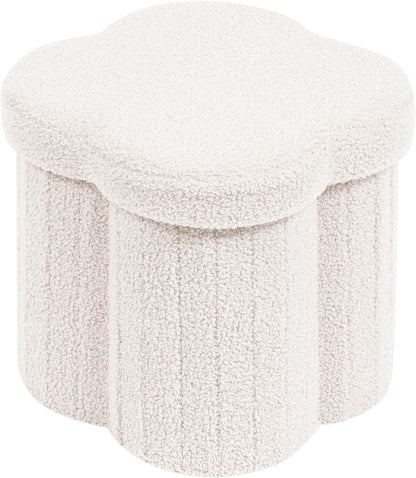 12.6"x12.6"x12.6" PINPLUS Storage Ottoman Cube Flower-Shaped Boucle Footrest Stool with Hidden Storage