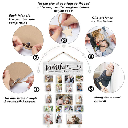 SJDFCSA Family Picture Frames Collage Photo Hanging Display Picture Board, Family Picture Frames Collage Wall Decor, Familys Where Life Begins Love Never Ends Home Living Room Bedroom Wall Decor XXXK
