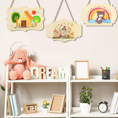BLSUREFYX 12 PCS Unfinished Wood Crafts 8.9 x 5.7 Inch Hanging Wood Sign Blank with Ropes Rectangle-Shaped Wood Plaques for Crafts Painting Wooden Sign Crafts Holiday Easter Ornament Home Decor