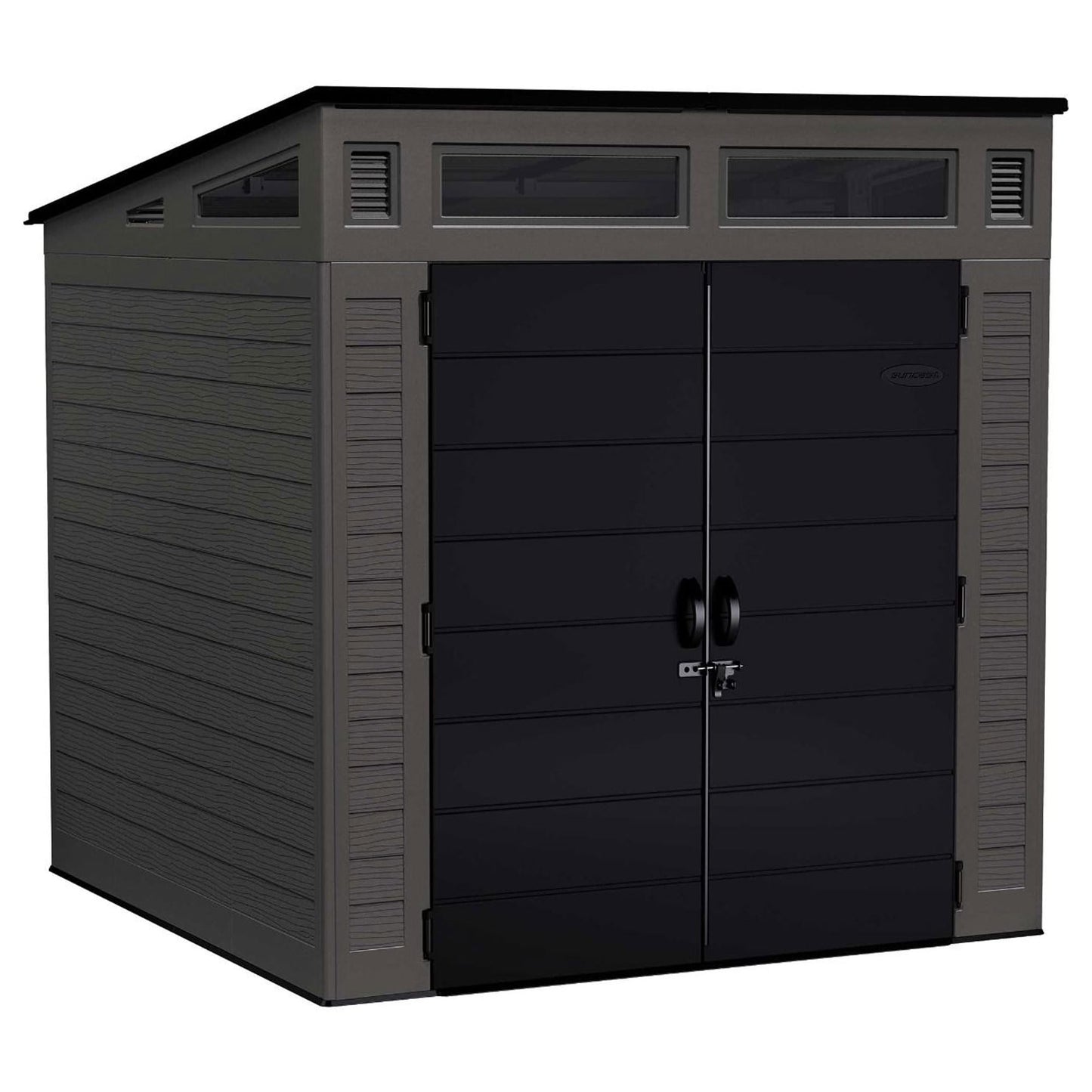 Suncast Modern Outdoor Storage Shed, 200 cu. ft. Peppercorn Resin Shed for Lawn Mower, Bikes, Utility Tools, Patio, & Yard. Weatherproof & Lockable Modern Sheds & Outdoor Storage, Made in USA