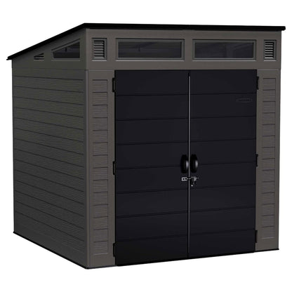 Suncast Modern Outdoor Storage Shed, 200 cu. ft. Peppercorn Resin Shed for Lawn Mower, Bikes, Utility Tools, Patio, & Yard. Weatherproof & Lockable Modern Sheds & Outdoor Storage, Made in USA