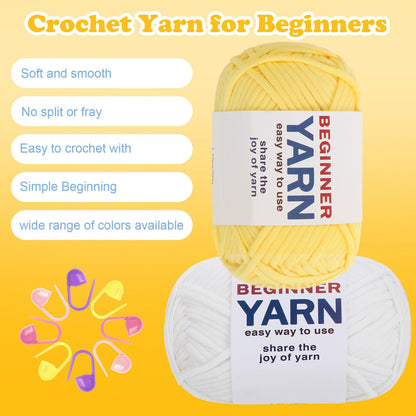 WSICSE 8x50g Beginner Crochet Yarn, Cotton Yarn for Crocheting Easy-to-See Stitches Chunky Thick Soft Yarn for Beginners Crocheting Kit Gifts