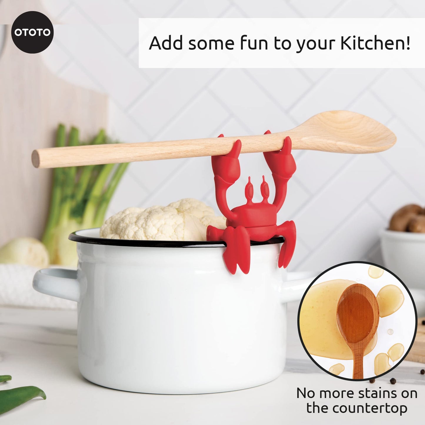 OTOTO Red The Crab Silicone Utensil Rest - Kitchen Gifts, Silicone Spoon Rest - Heat-Resistant Kitchen - Steam Releaser, Chopstick Rests & Holders