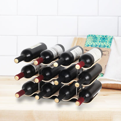 Bellglee 12 Bottles Wine Racks Countertop for Shelf, 3-Tier Wooden Wine Bottle Holder Stand, freestanding Wine Storage for Inside Cabinet Organizer for Home Décor, Bar and Pantry